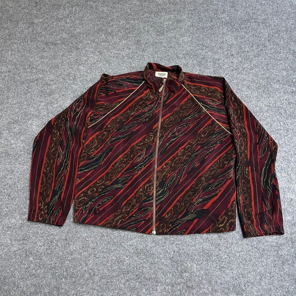 Tedd Jacket Womens Size XL Burgundy Abstract Stripe Full Zip Vintage Windbreaker